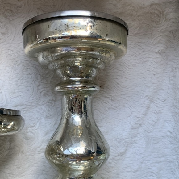 Mercury glass Antiqued Mirror Chunky Candleholder set of 3 glam shabby chic - Picture 14 of 14